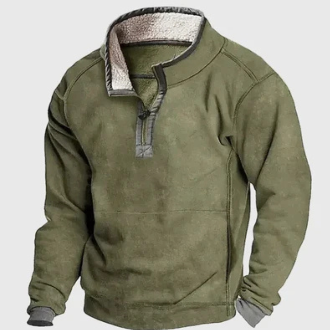 Men's Half-Zip Pullover Sweater with Stand Collar and Contrast Elbow Patches, Relaxed Fit