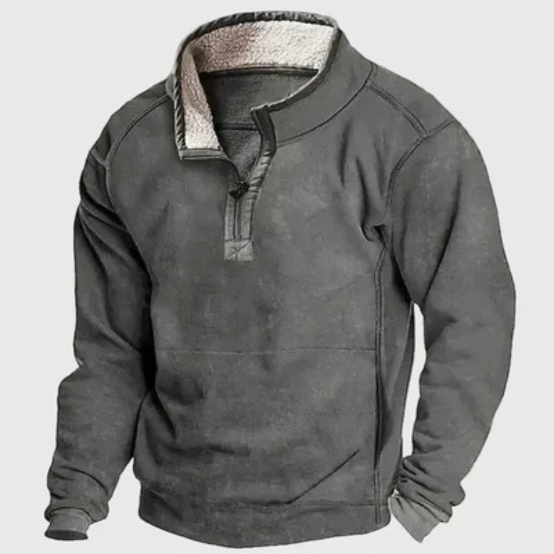 Men's Half-Zip Pullover Sweater with Stand Collar and Contrast Elbow Patches, Relaxed Fit