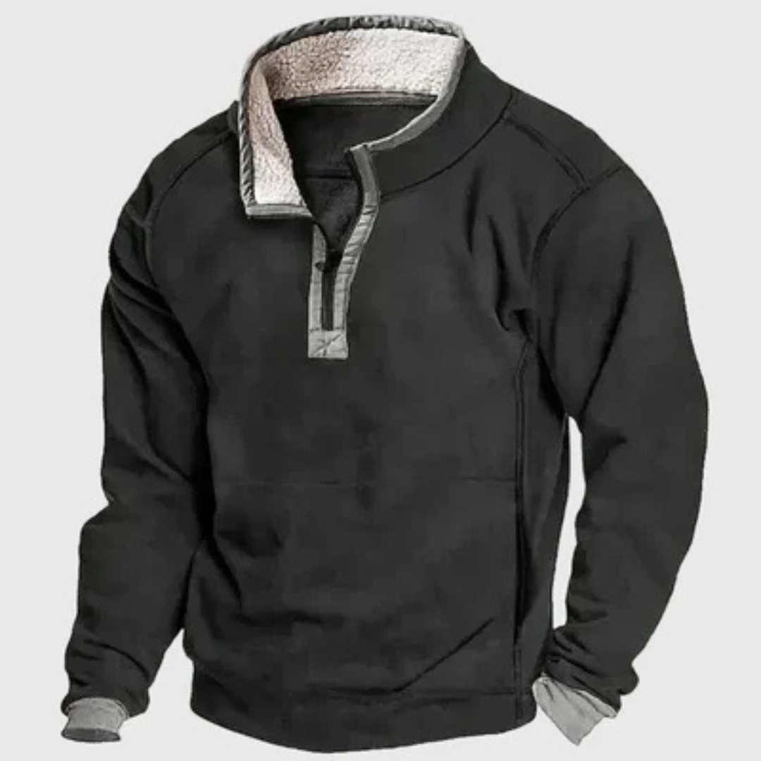 Men's Half-Zip Pullover Sweater with Stand Collar and Contrast Elbow Patches, Relaxed Fit