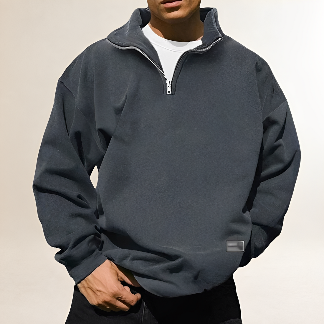Men's Half-Zip Pullover Sweatshirt with Stand Collar - Relaxed Fit