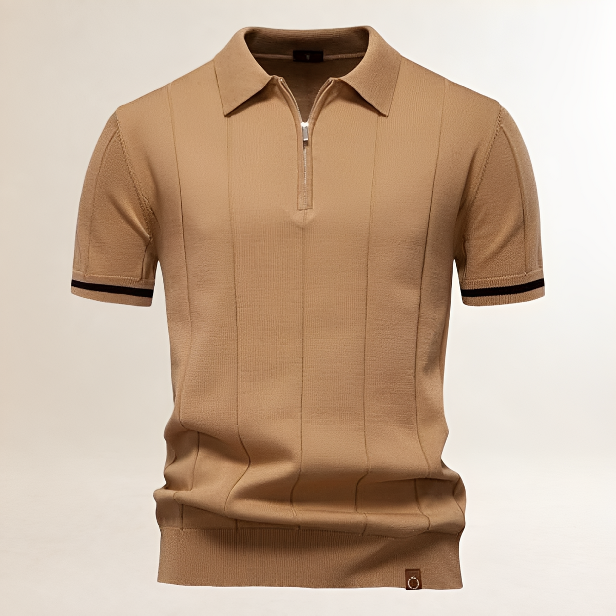 Men's Half-Zip Short-Sleeve Polo Shirt, Vertical Seam Detail, Tailored Fit