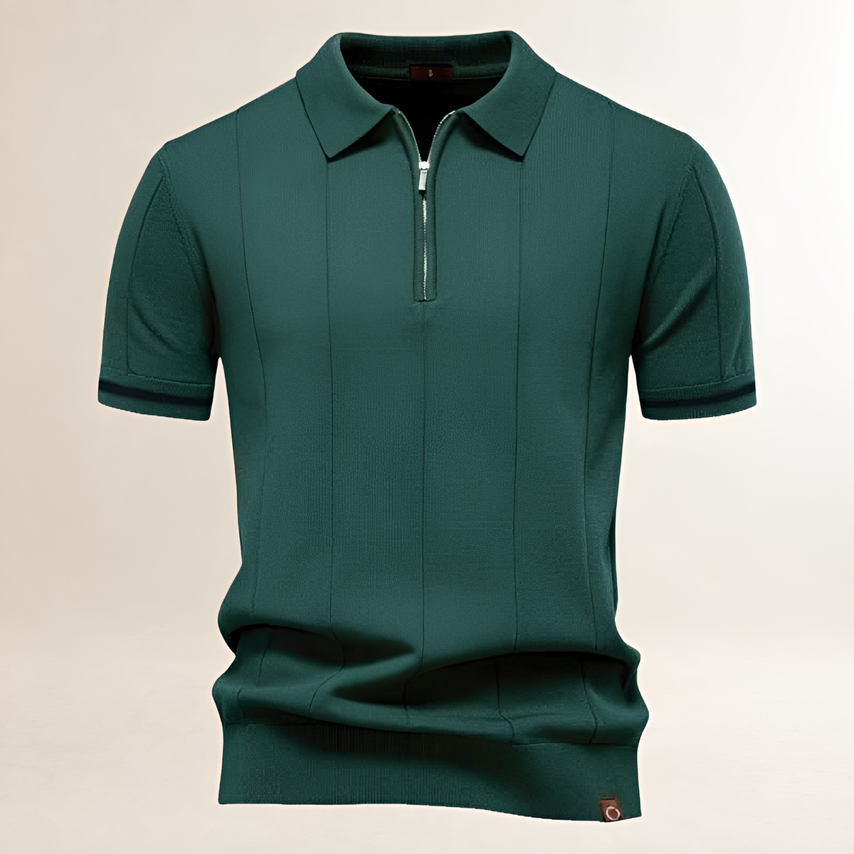 Men's Half-Zip Short-Sleeve Polo Shirt, Vertical Seam Detail, Tailored Fit
