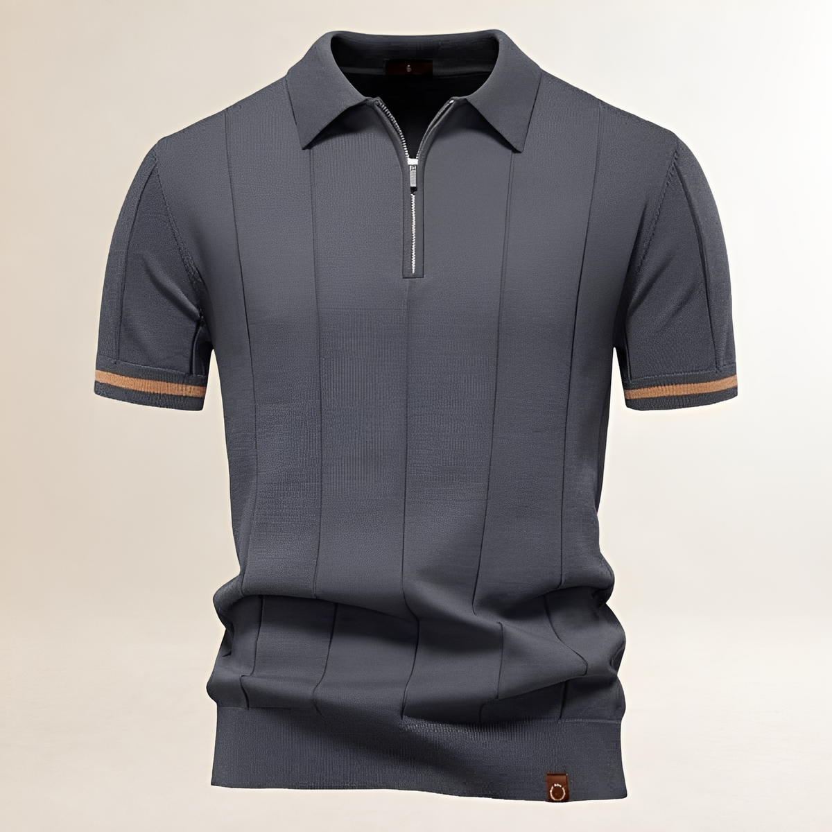 Men's Half-Zip Short-Sleeve Polo Shirt, Vertical Seam Detail, Tailored Fit