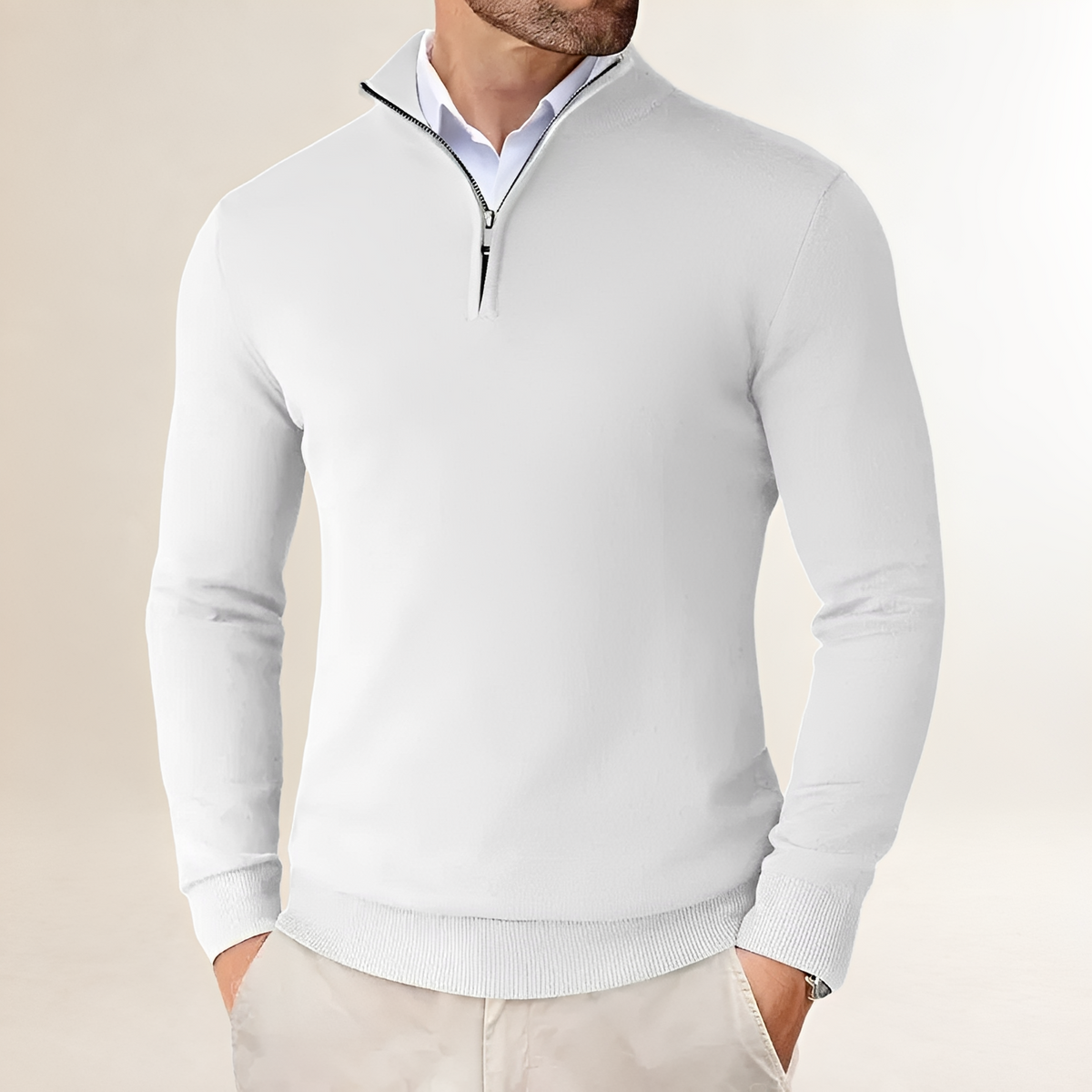 Men's Half-Zip Sweater - Classic Fit with Ribbed Cuffs