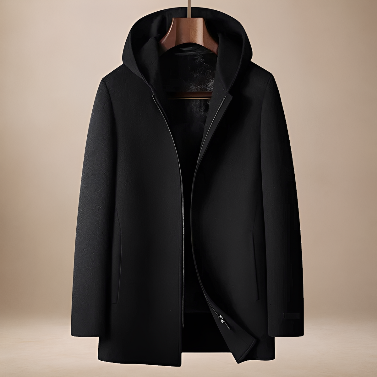 Men's Hooded Coat with Zipper Closure - Modern Fit Outerwear