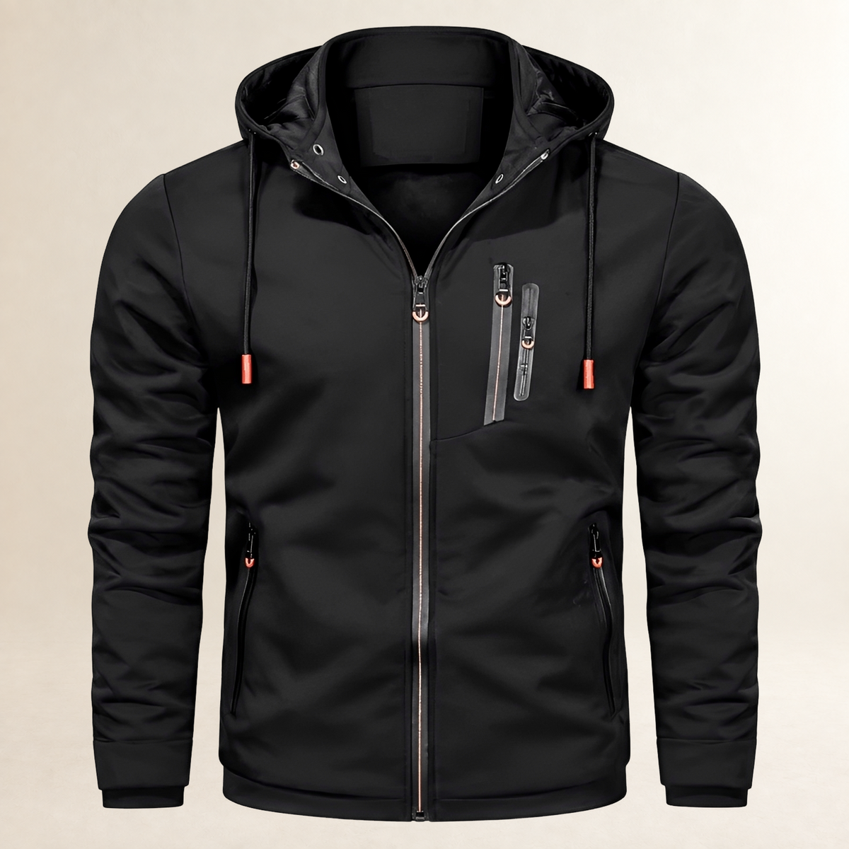 Men's Hoodie Full-Zip with Detachable Drawstring Hood, Chest Zip & Two Zip Pockets