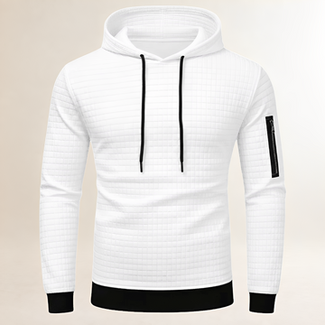 Men's Hoodie Slim-Fit Square-Quilted Pullover with Drawstring Hood, Sleeve Zip Pocket & Kangaroo Pocket