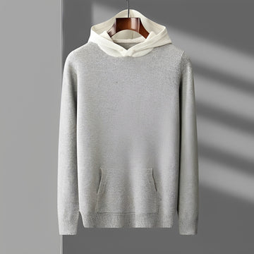 Men's Hoodie Sweater with Button Closure and Contrast Collar - Regular Fit