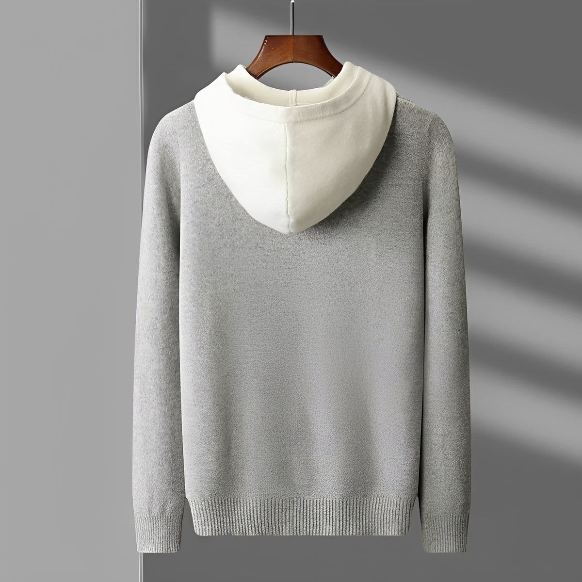 Men's Hoodie Sweater with Button Closure and Contrast Collar - Regular Fit