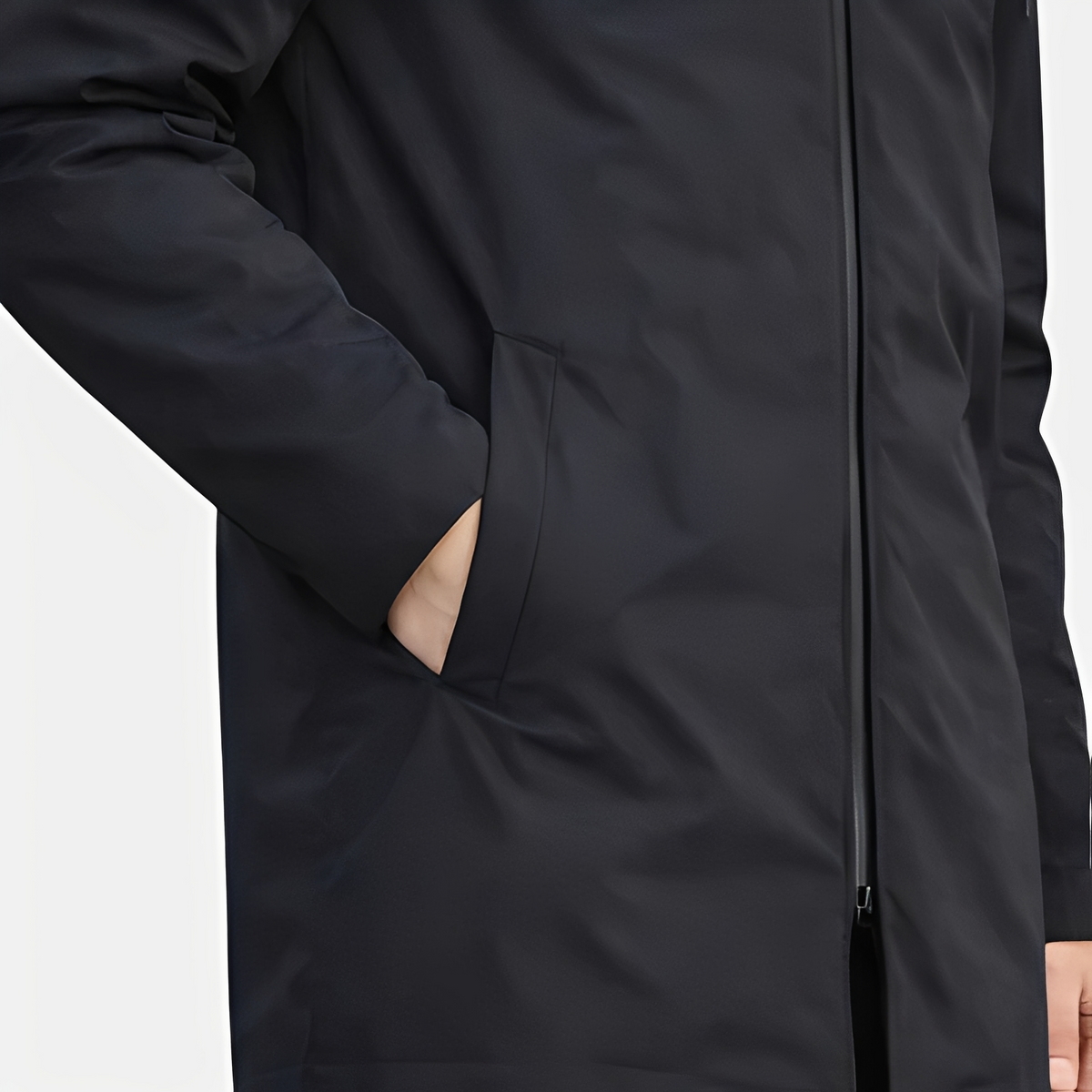 Men's insulated mid-length hooded coat with quilted lining and zip closure, regular fit