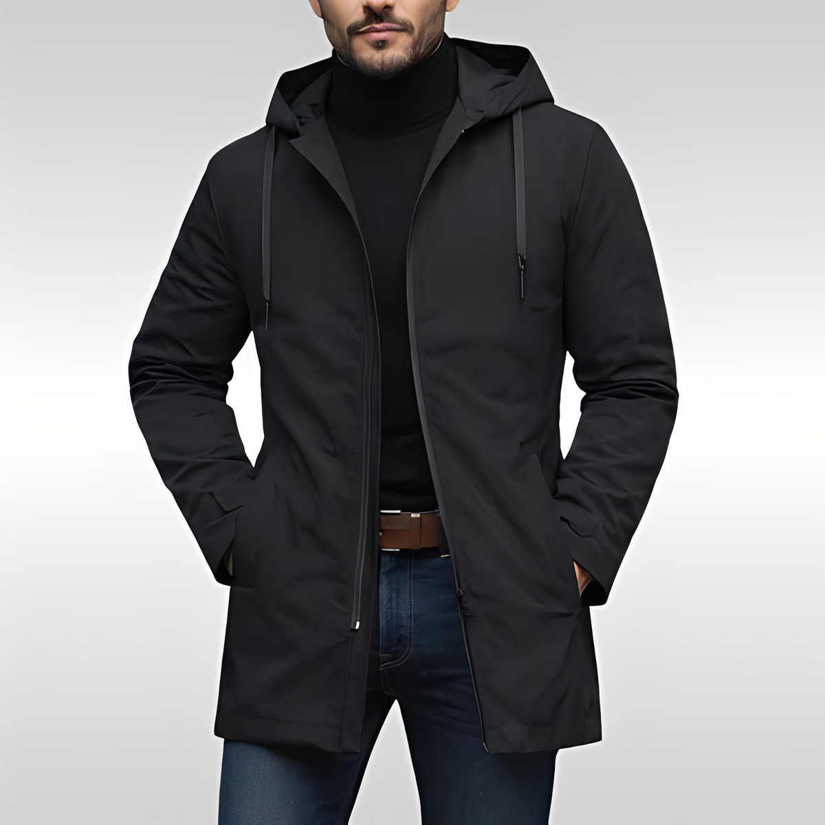 Men's insulated mid-length hooded coat with quilted lining and zip closure, regular fit