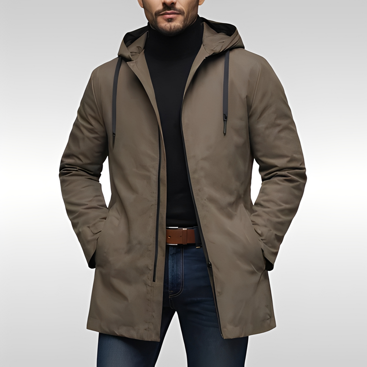 Men's insulated mid-length hooded coat with quilted lining and zip closure, regular fit