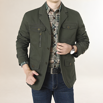 Men's Jacket Casual Blazer with Multiple Pockets and Button Closure - Regular Fit