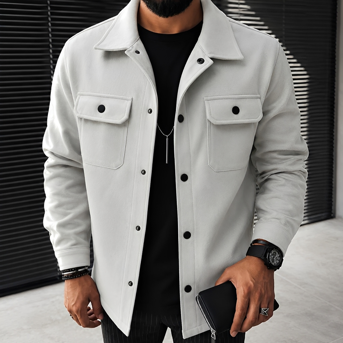 Men's Jacket Casual Button-Up with Pockets - Relaxed Fit