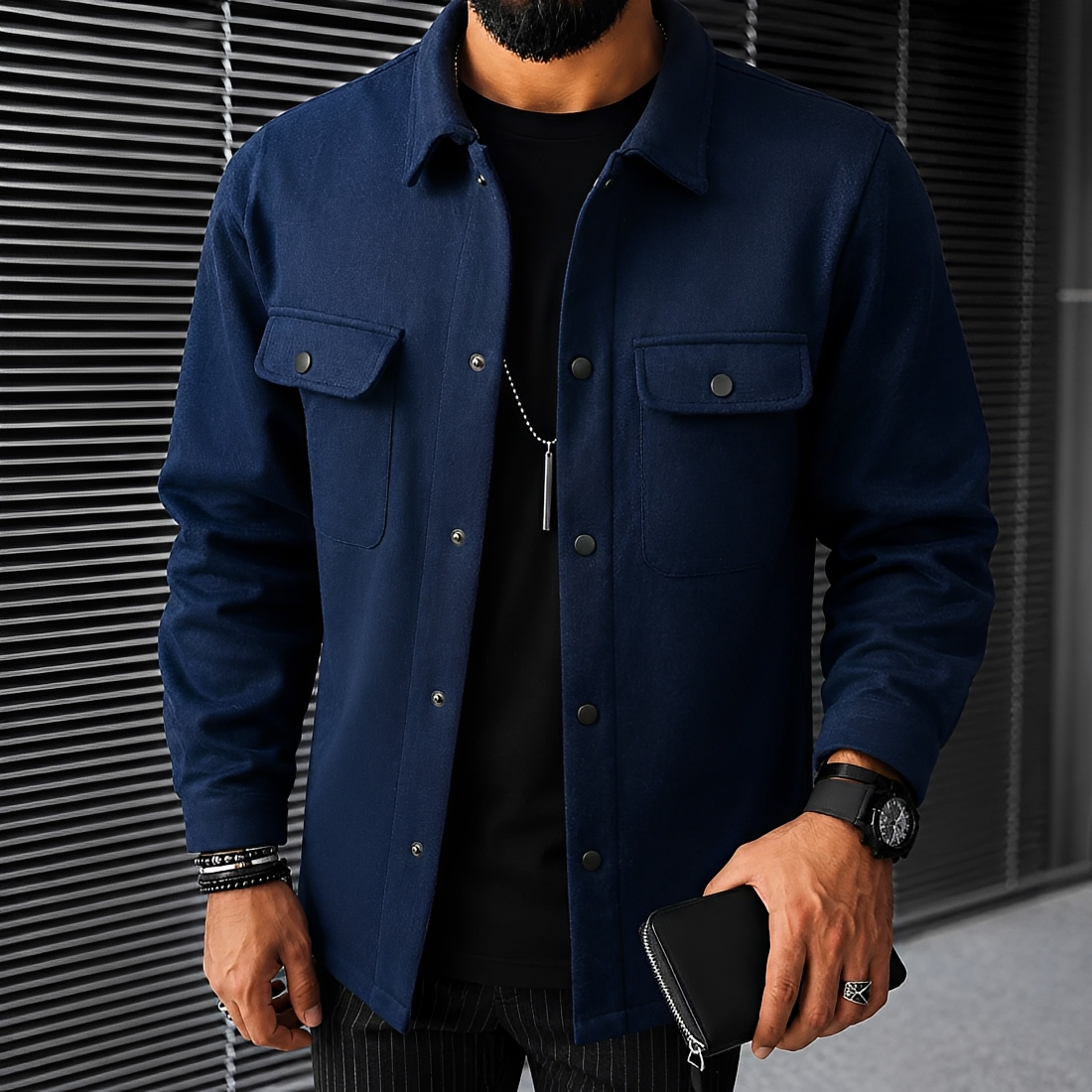 Men's Jacket Casual Button-Up with Pockets - Relaxed Fit