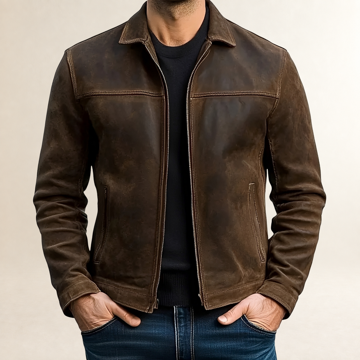 Men's Jacket - Fitted Zipper Design with Contrast Stitching