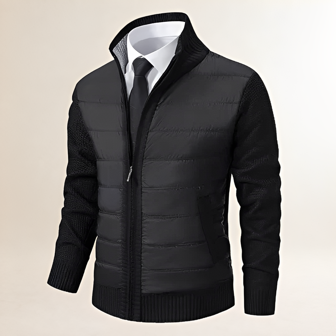 Men's Jacket Padded Zip-Up with High Collar and Contrast Sleeves