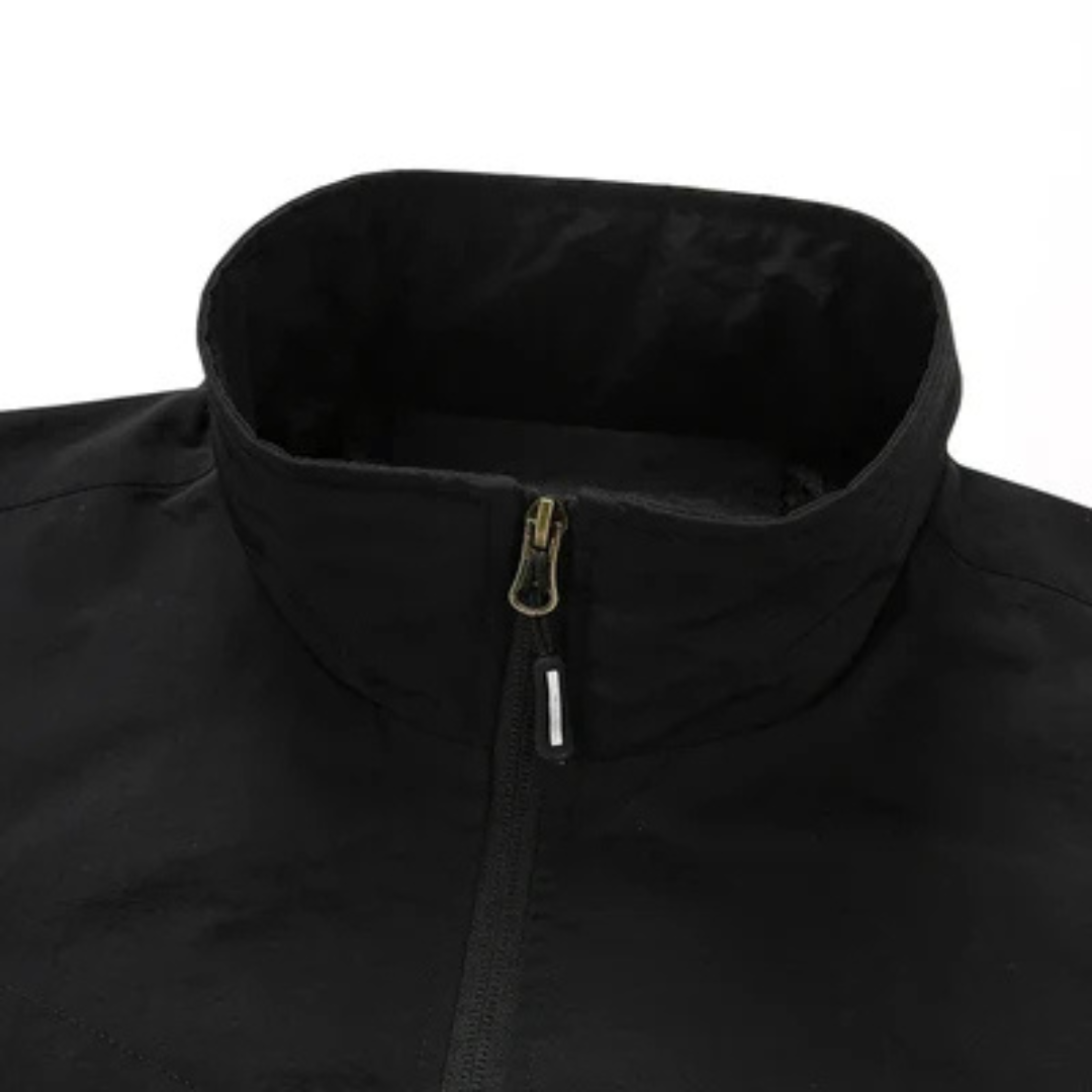 Men's Jacket Structured Lightweight Full-Zip Stand Collar, Vertical Zip Chest Pockets, Sleeve Utility Pocket, Regular Fit