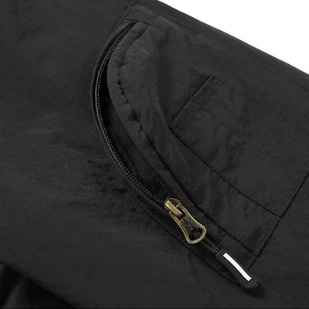 Men's Jacket Structured Lightweight Full-Zip Stand Collar, Vertical Zip Chest Pockets, Sleeve Utility Pocket, Regular Fit