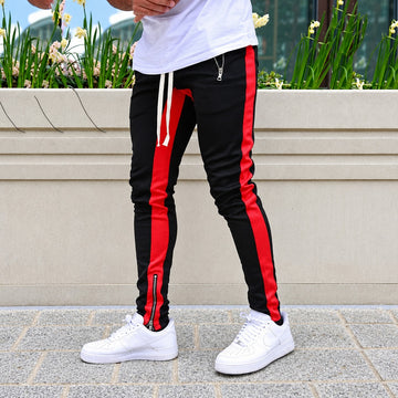 Men's Jogger Pants with Contrast Side Stripes and Zipper Pockets