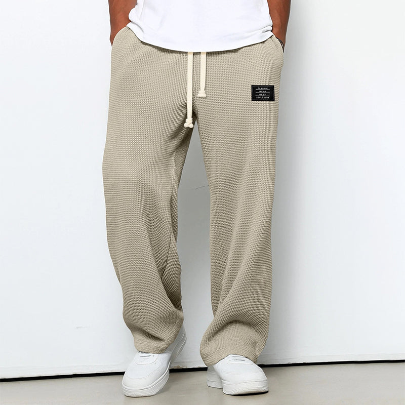 Men's Jogger Pants with Waffle Texture and Drawstring Waist - Relaxed Fit