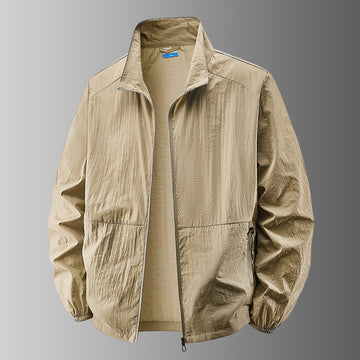 Men's Lightweight Full-Zip Jacket, Stand Collar, Straight Fit, Elastic Cuffs and Zip Pockets