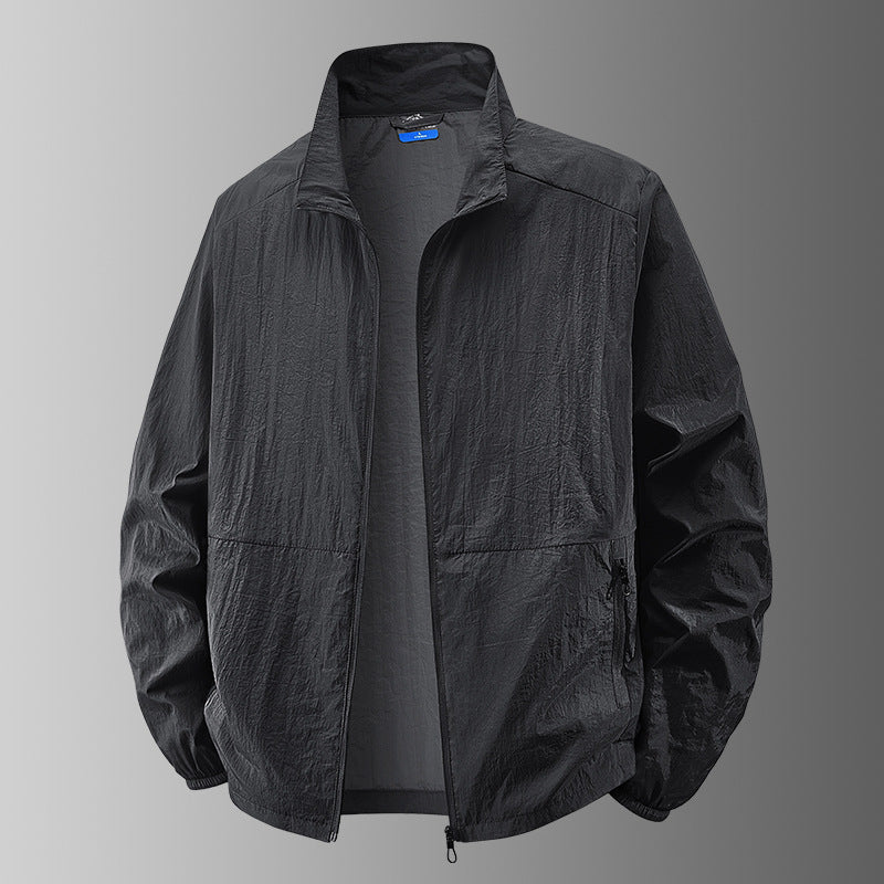 Men's Lightweight Full-Zip Jacket, Stand Collar, Straight Fit, Elastic Cuffs and Zip Pockets
