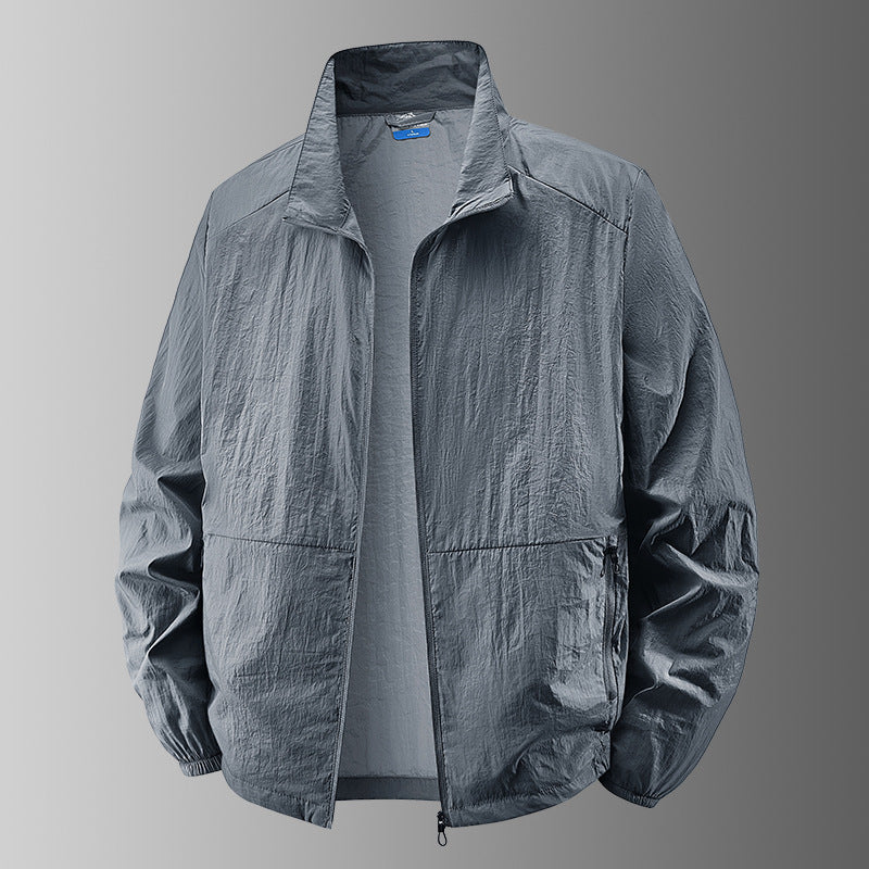 Men's Lightweight Full-Zip Jacket, Stand Collar, Straight Fit, Elastic Cuffs and Zip Pockets