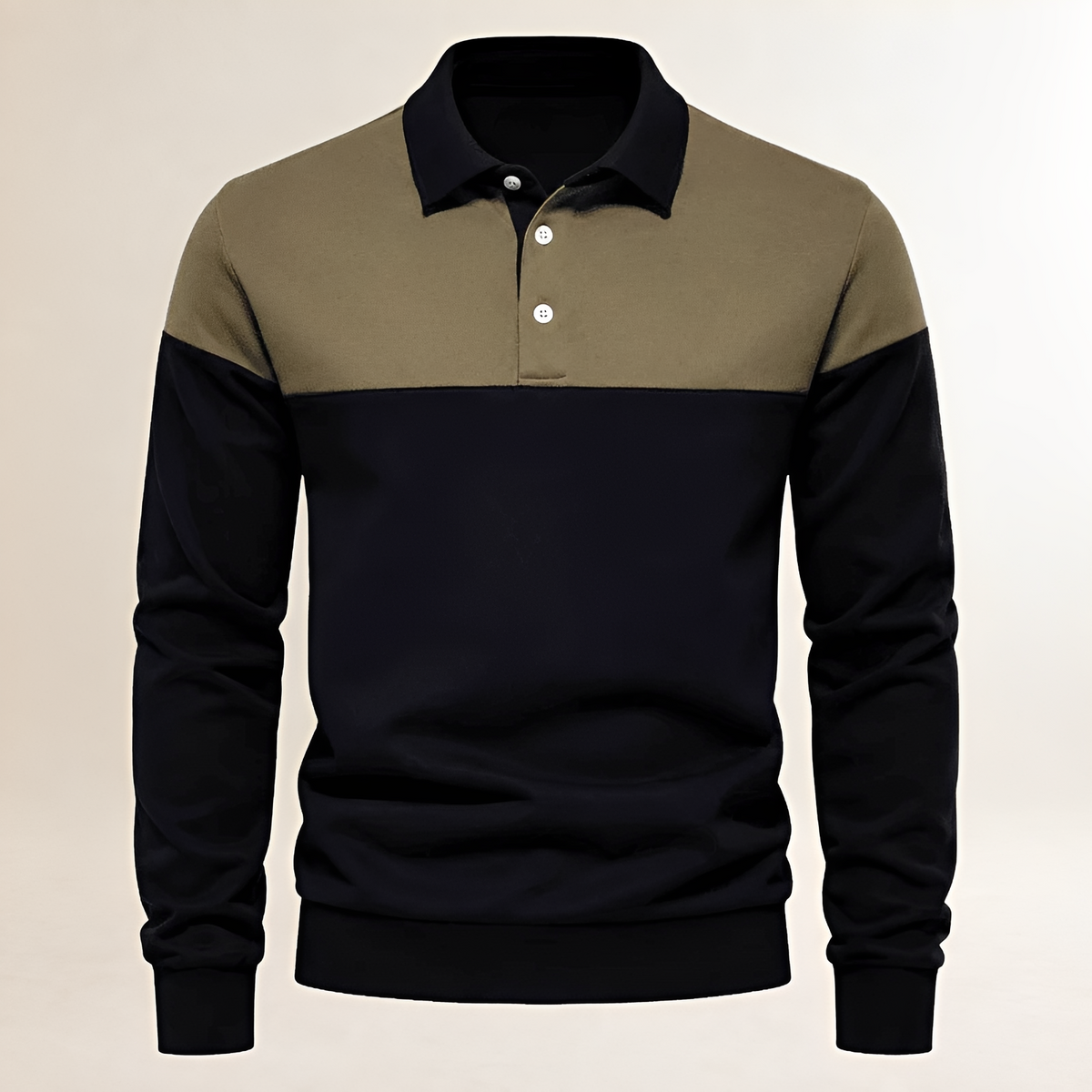 Men's Long-Sleeve Polo with Contrast Collar, Button Placket and Colorblock Yoke, Regular Fit