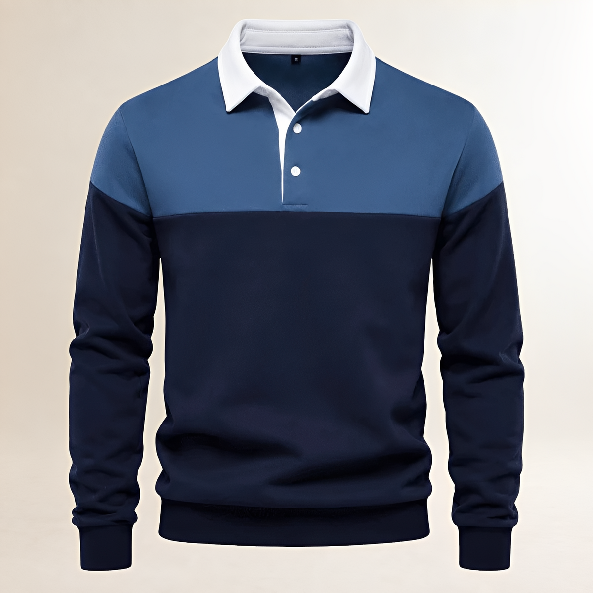 Men's Long-Sleeve Polo with Contrast Collar, Button Placket and Colorblock Yoke, Regular Fit