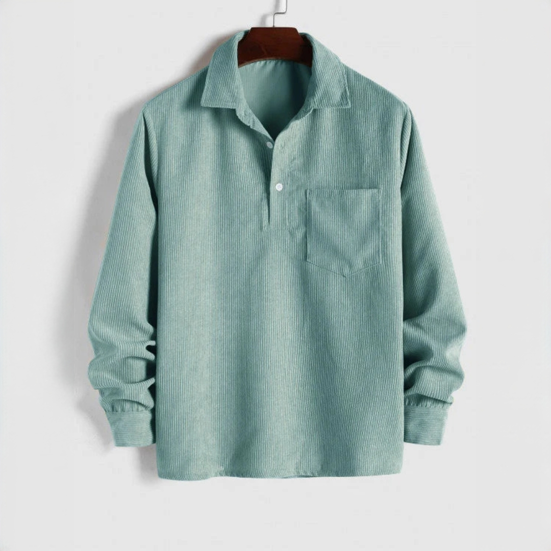 Men's Long-Sleeve Popover Shirt with Point Collar and Chest Pocket - Relaxed Fit