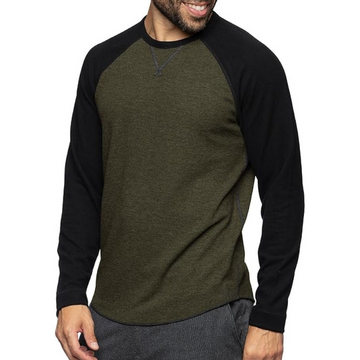 Men's Long-Sleeve Raglan Shirt with Contrast Sleeves, Crew Neck, Slim Fit, Chest Logo