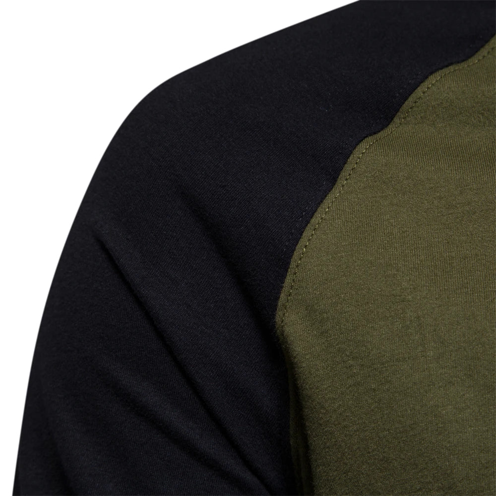 Men's Long-Sleeve Raglan Shirt with Contrast Sleeves, Crew Neck, Slim Fit, Chest Logo