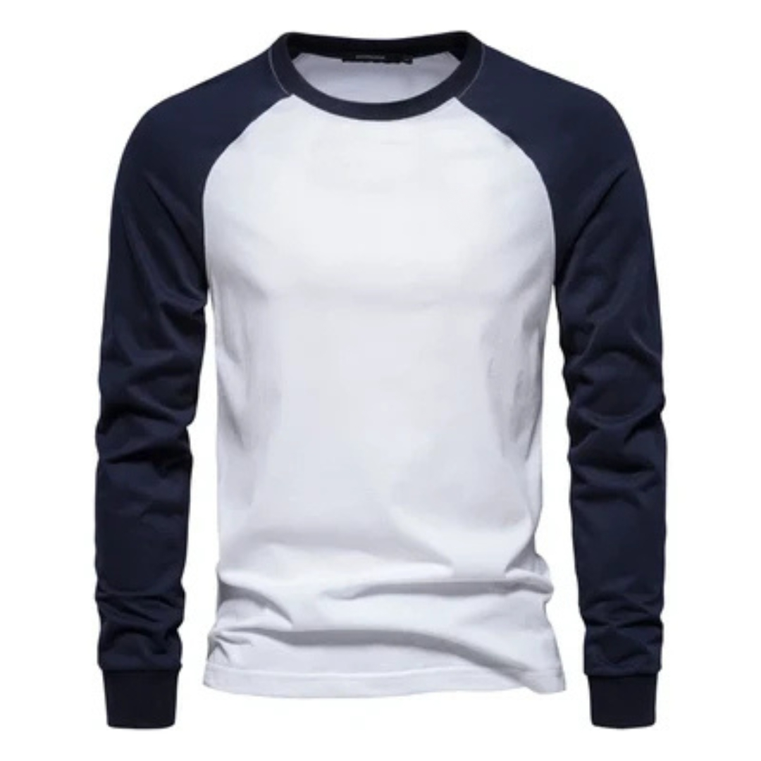 Men's Long-Sleeve Raglan Shirt with Contrast Sleeves, Crew Neck, Slim Fit, Chest Logo