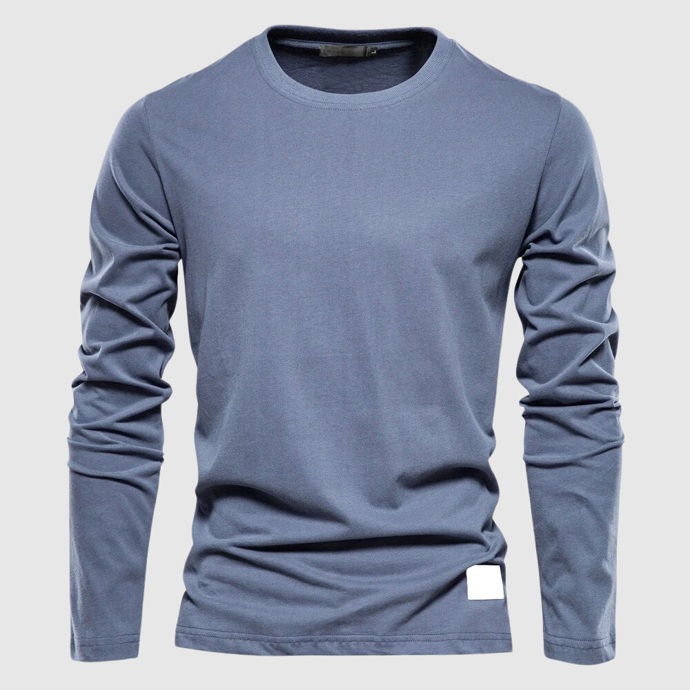 Men's Long Sleeve T-Shirt with O-Neck Collar and Logo Patch - Regular Fit