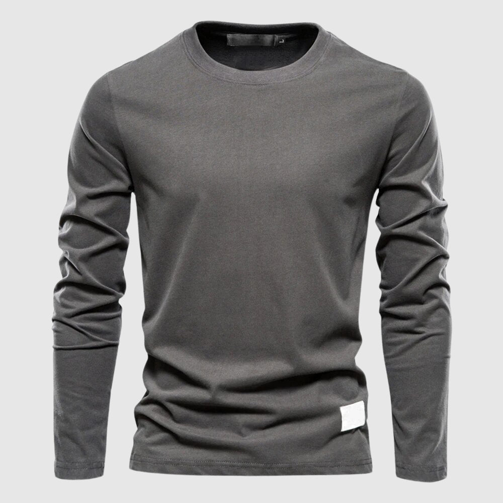 Men's Long Sleeve T-Shirt with O-Neck Collar and Logo Patch - Regular Fit