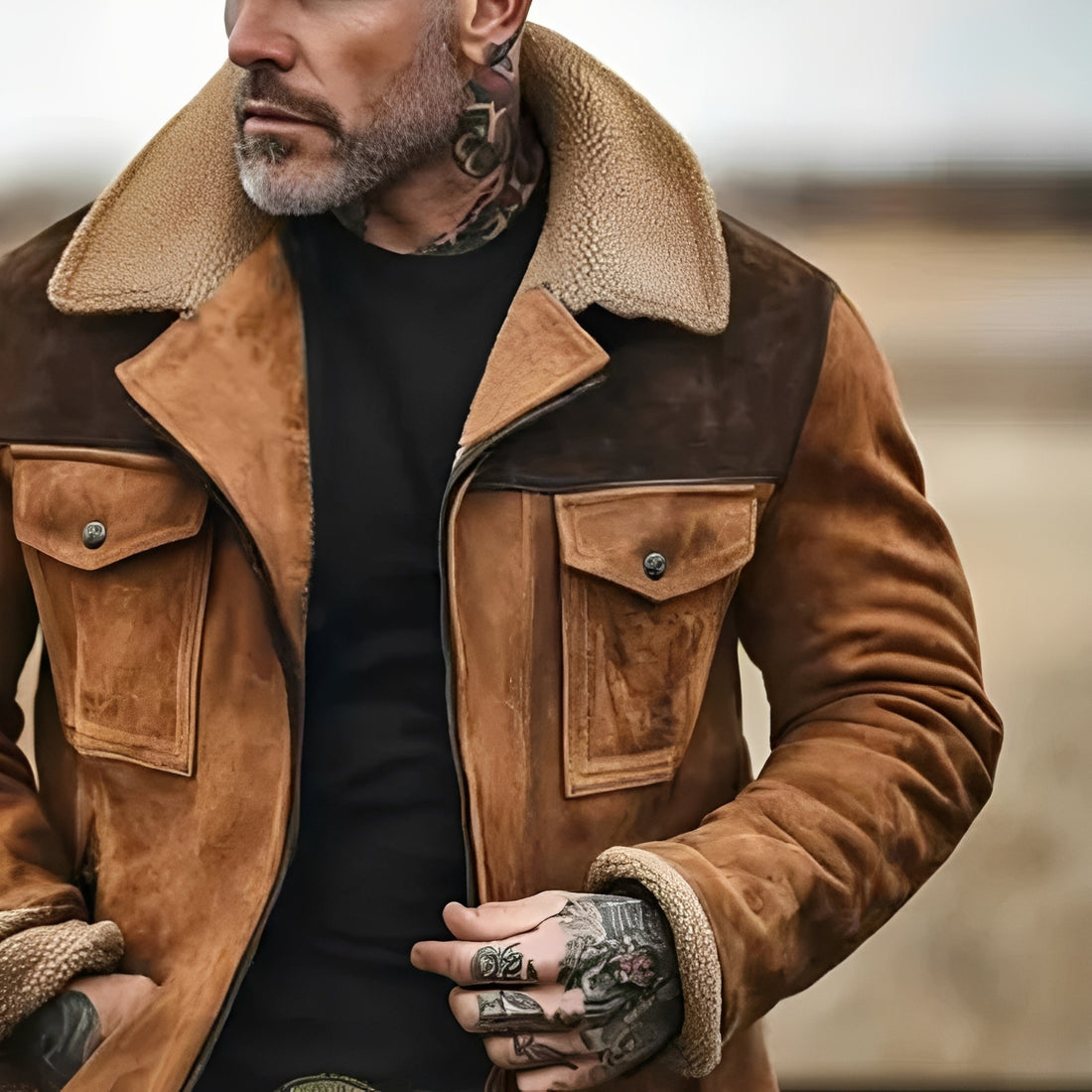 Men's Mid-Length Coat with Lapel Collar and Button Closure - Regular Fit