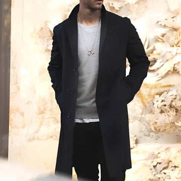Men's Mid-Length Single Breasted Coat with Notch Lapel - Fitted Silhouette