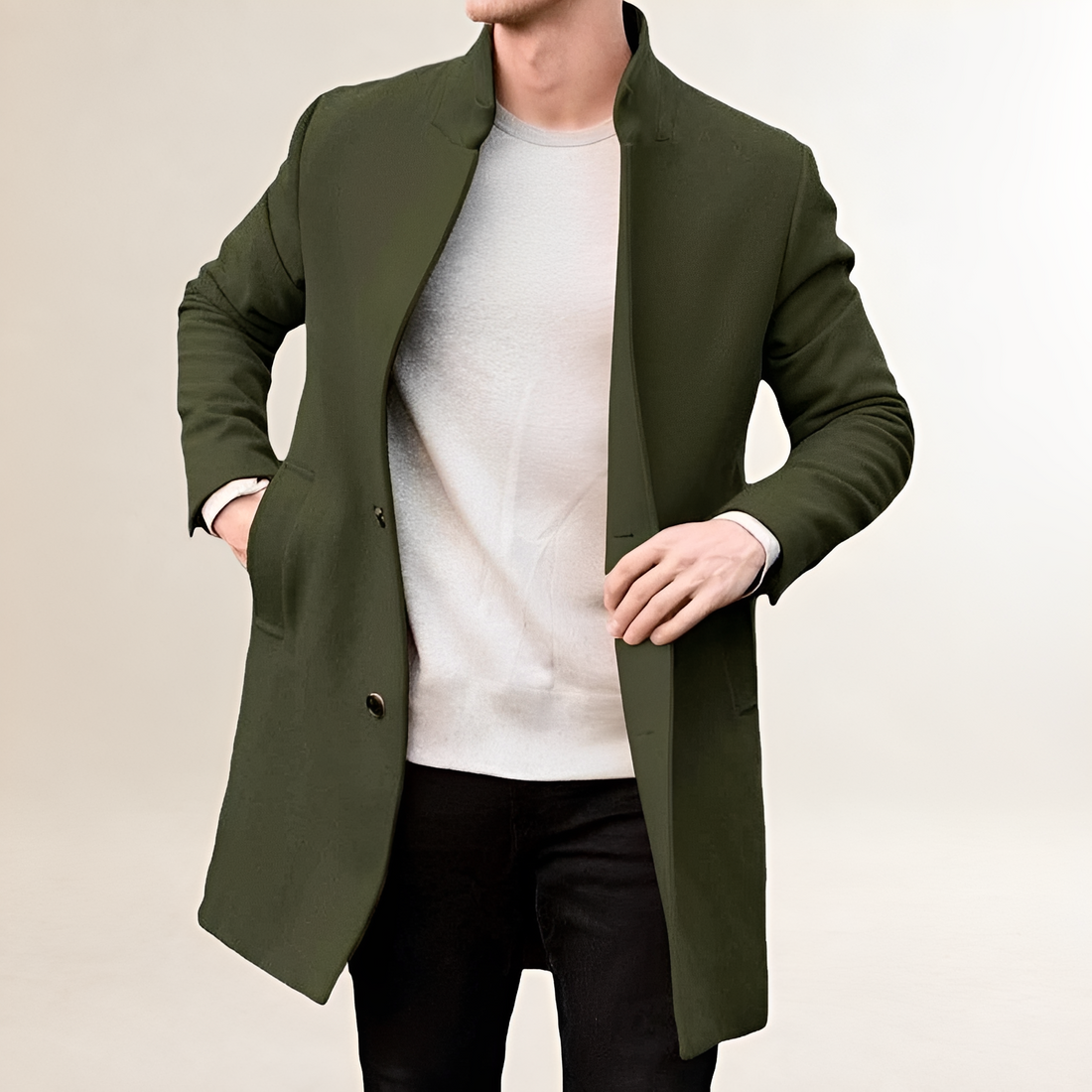 Men's Mid-length Stand Collar Single Breasted Coat - Casual Outerwear