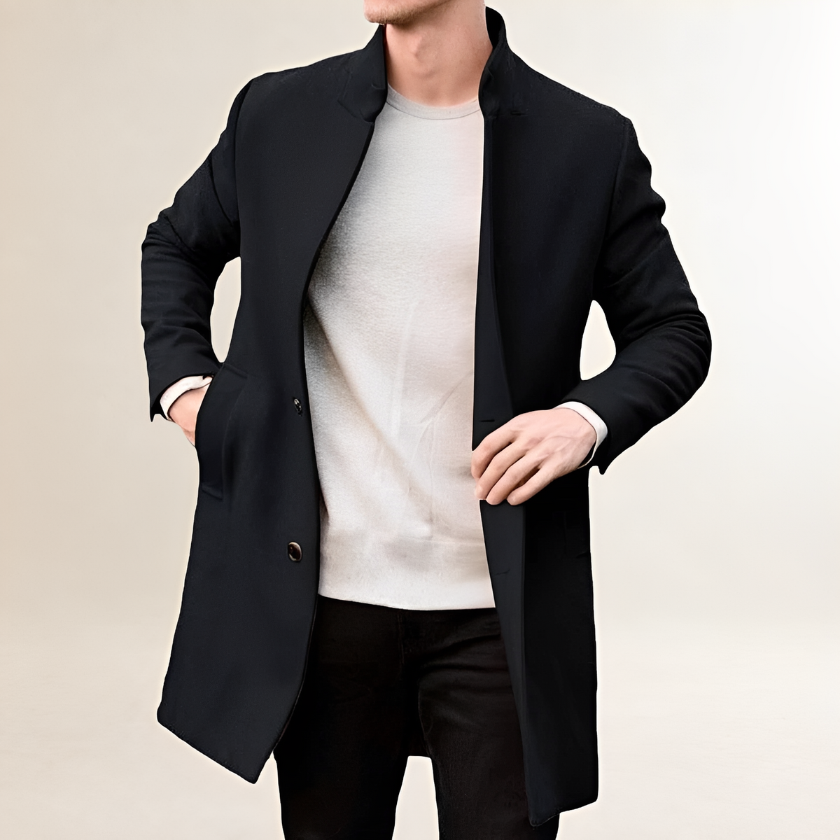 Men's Mid-length Stand Collar Single Breasted Coat - Casual Outerwear