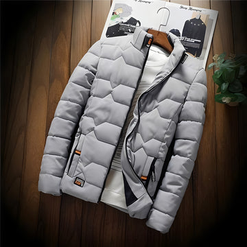 Men's Padded Jacket with Geometric Quilting and Zipper Pockets