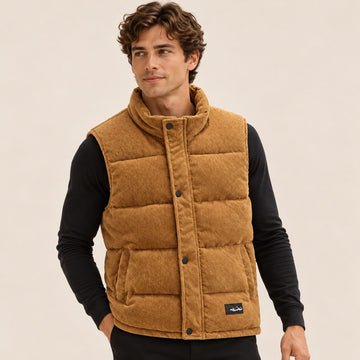 Men's Padded Vest with High Collar - Casual Outerwear