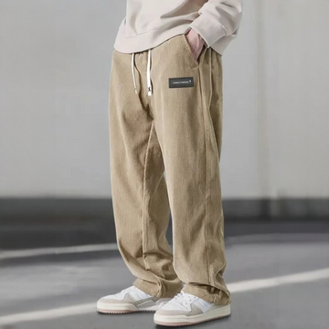 Men's Pants - Adjustable Drawstring Waist, Relaxed Straight‑Leg, Side Pockets, Logo Patch
