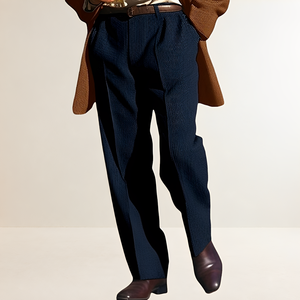 Men's Pinstripe Suit Pants - Straight Leg, Pleated Design
