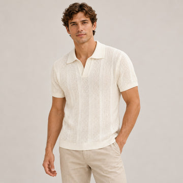 Men's Polo Shirt - Short Sleeve, Textured Design, Classic Collar