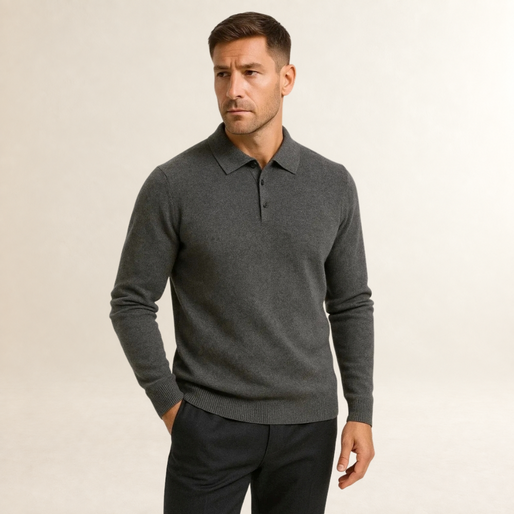Men's Polo Sweater Long Sleeve - Classic Design with Button Closure, Regular Fit