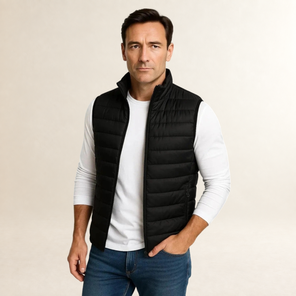 Men's Puffer Vest Sleeveless Jacket with Stand Collar