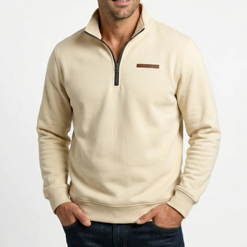 Men's Quarter-Zip Sweater with Stand Collar and Long Sleeves - Relaxed Fit