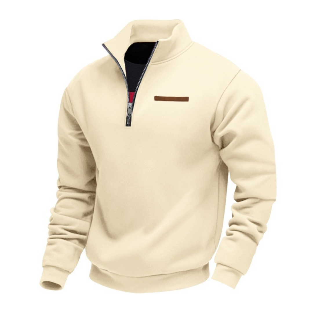 Men's Quarter-Zip Sweater with Stand Collar and Long Sleeves - Relaxed Fit