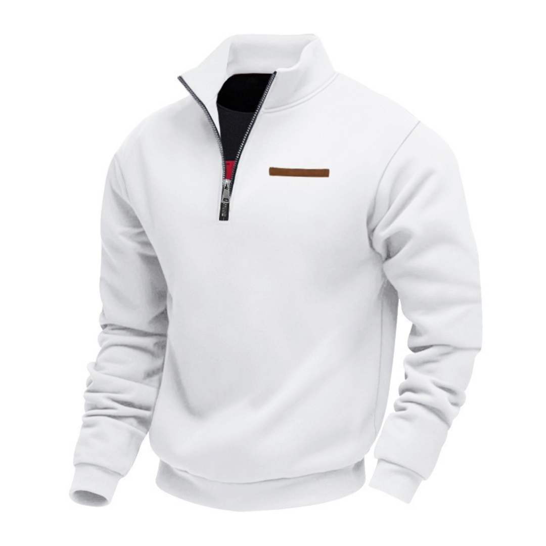 Men's Quarter-Zip Sweater with Stand Collar and Long Sleeves - Relaxed Fit